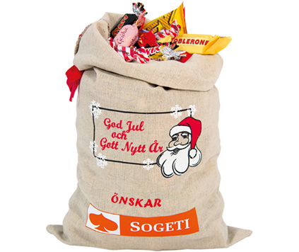 Julesekk med innpakket godteri