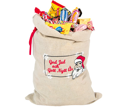 Julesekk med innpakket godteri