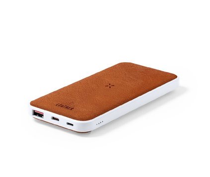Powerbank-detaljer i resirkulert skinn
