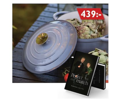 Støpejernsgryte med kokebok fra Catarina König