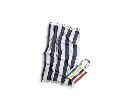 Hamamhåndkle i resirkulert materiale - blå stripe inkludert totebag