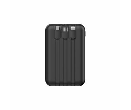 Powerbank 10 000 mAh med innebygde kabler