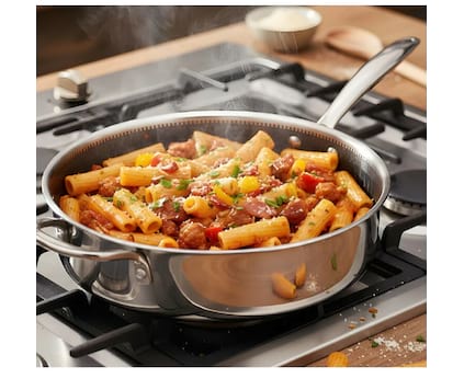Traktørpanne + pasta + tomatsaus + oppskrift