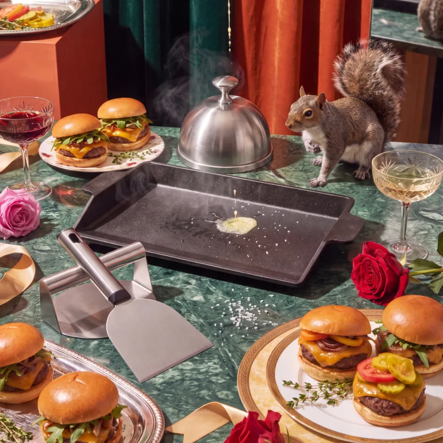 Yokama gjutjärnsbricka med smashburger-kit från miksayo